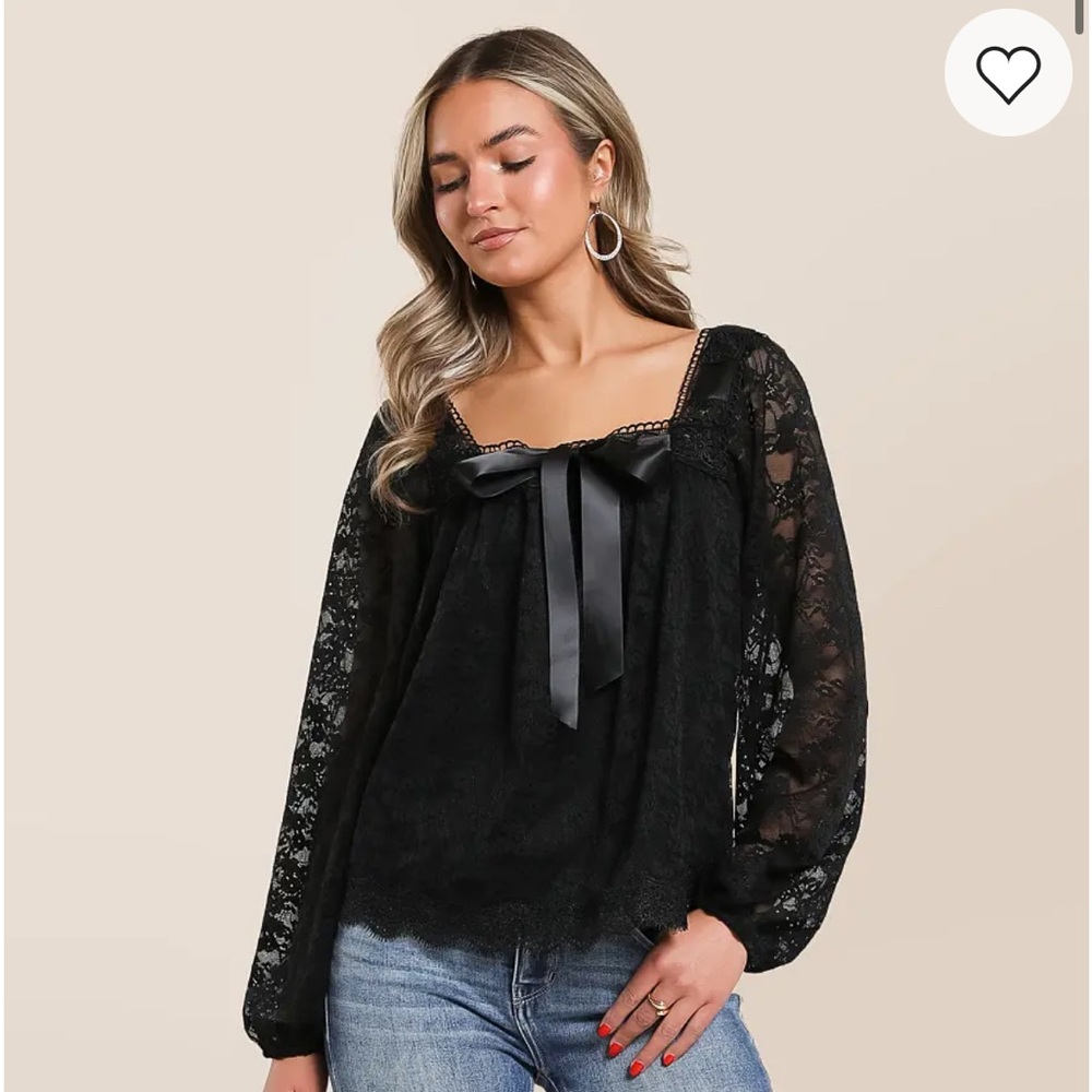Elegant Black Lace Top with satin bow
